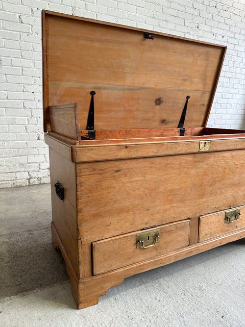 Antique Pine English Mule Chest with Brass Hardware c. 1860