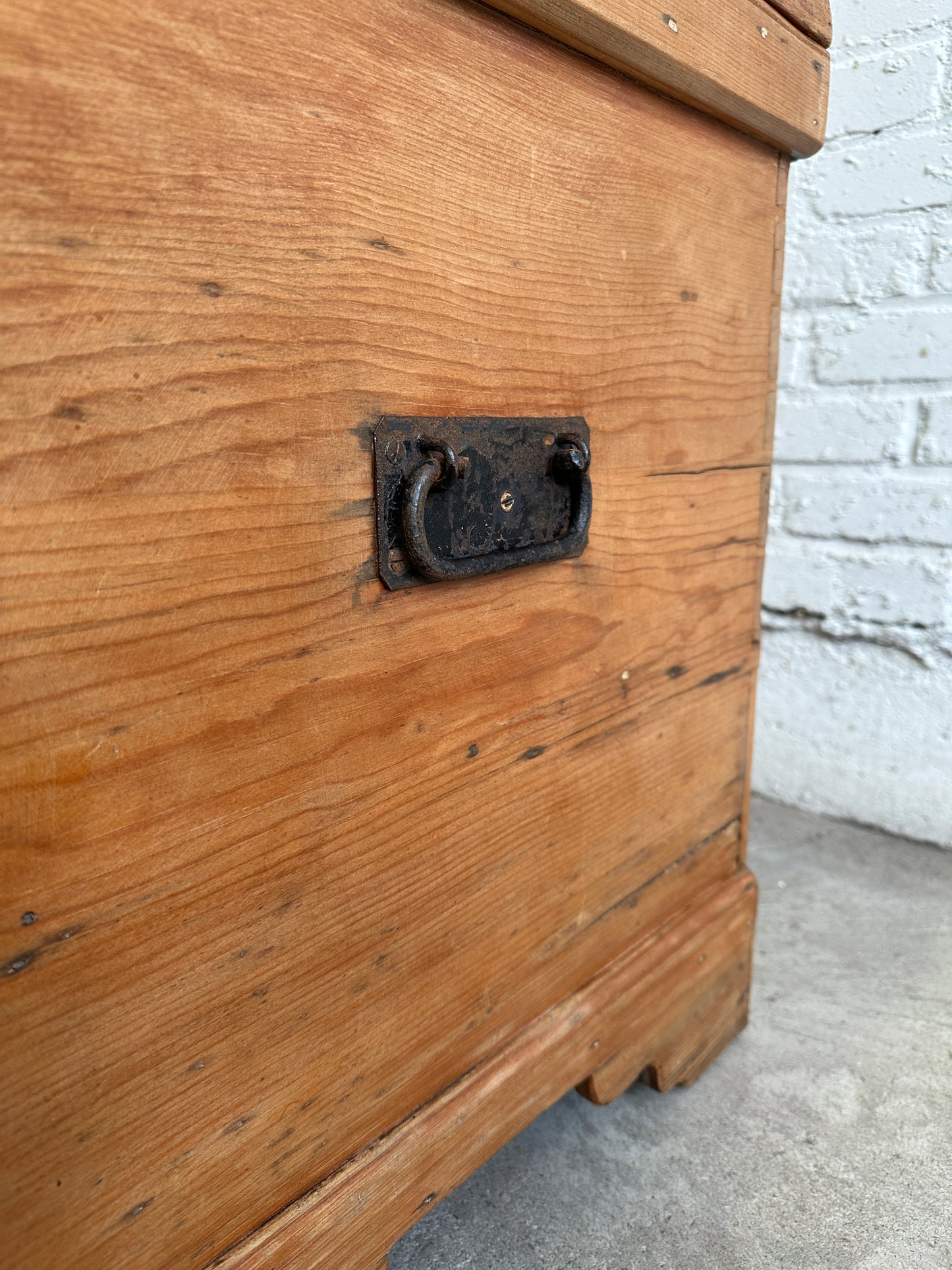 Antique Pine English Mule Chest with Brass Hardware c. 1860