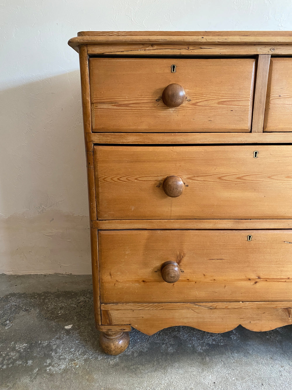 Antique Pine English Chest of Drawers with Wavy Skirt c. 1880