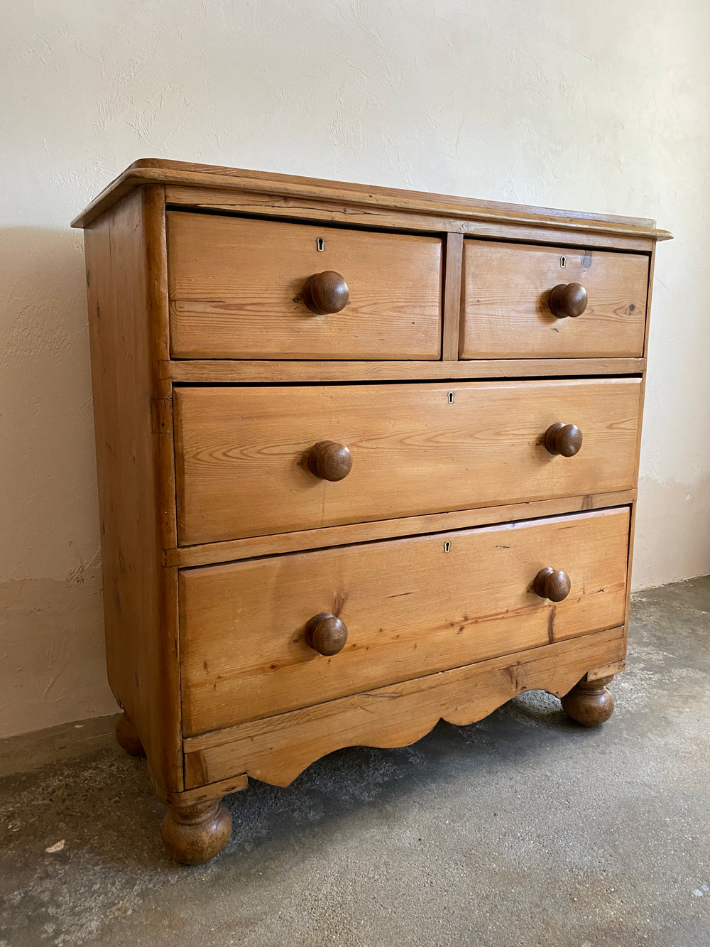 Antique Pine English Chest of Drawers with Wavy Skirt c. 1880