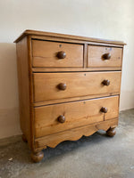 Antique Pine English Chest of Drawers with Wavy Skirt c. 1880
