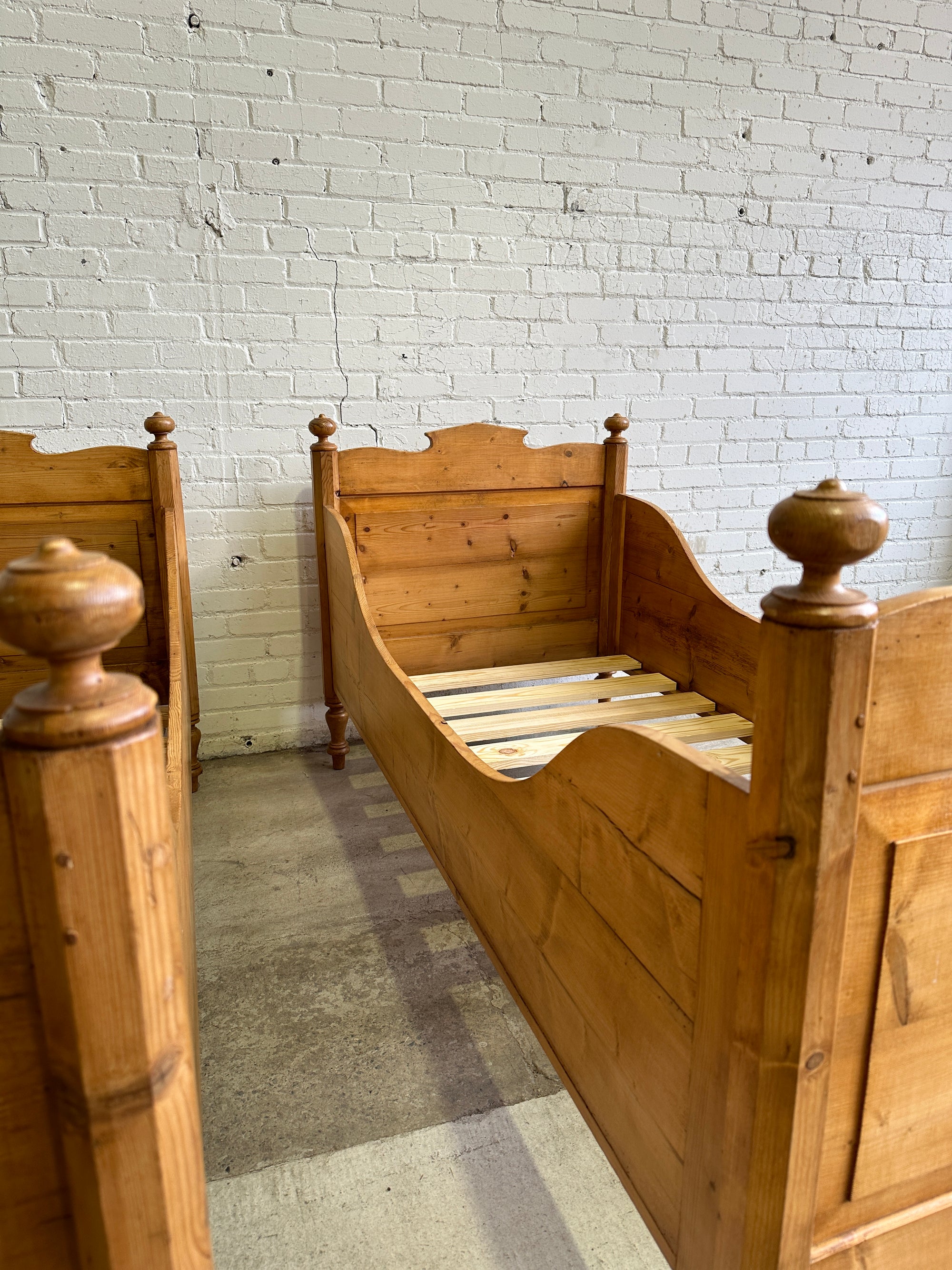 A Pair of Antique Pine Sleigh Beds, c. 1900