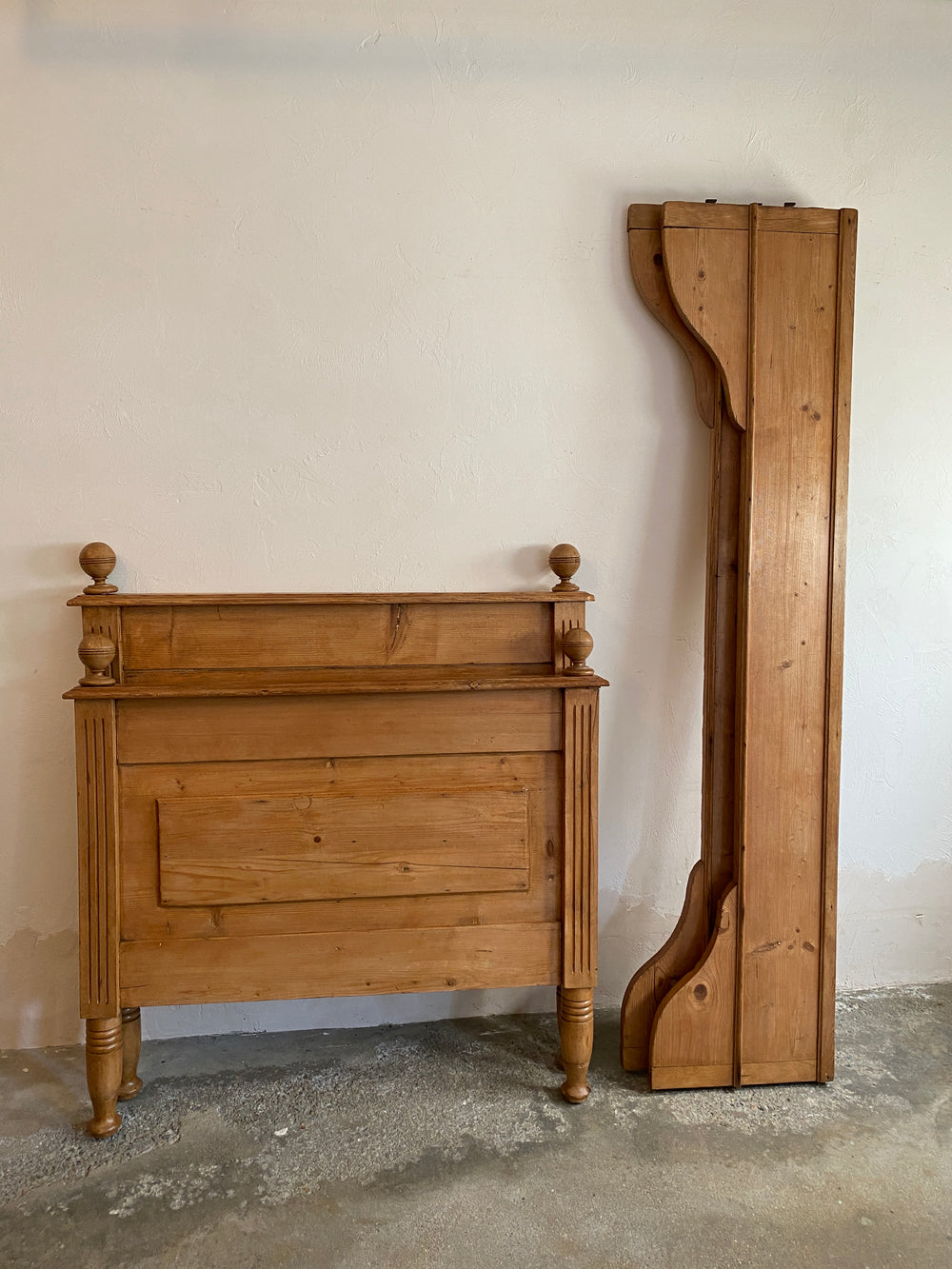 Antique Pine Sleigh Bed with Sunburst Pediment c. 1890