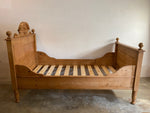 Antique Pine Sleigh Bed with Sunburst Pediment c. 1890