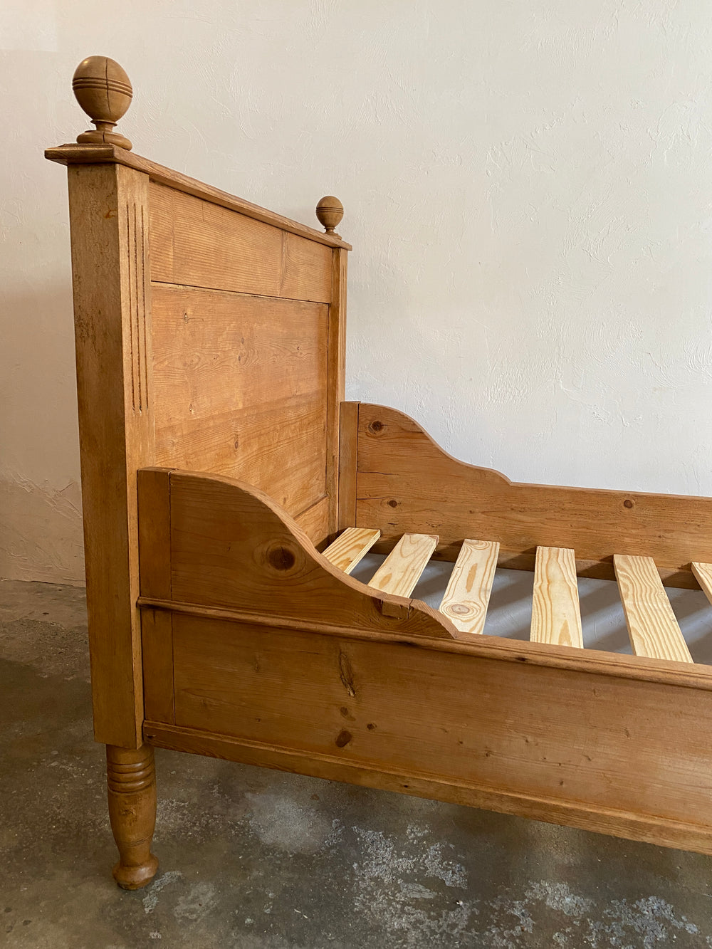 Antique Pine Sleigh Bed with Sunburst Pediment c. 1890