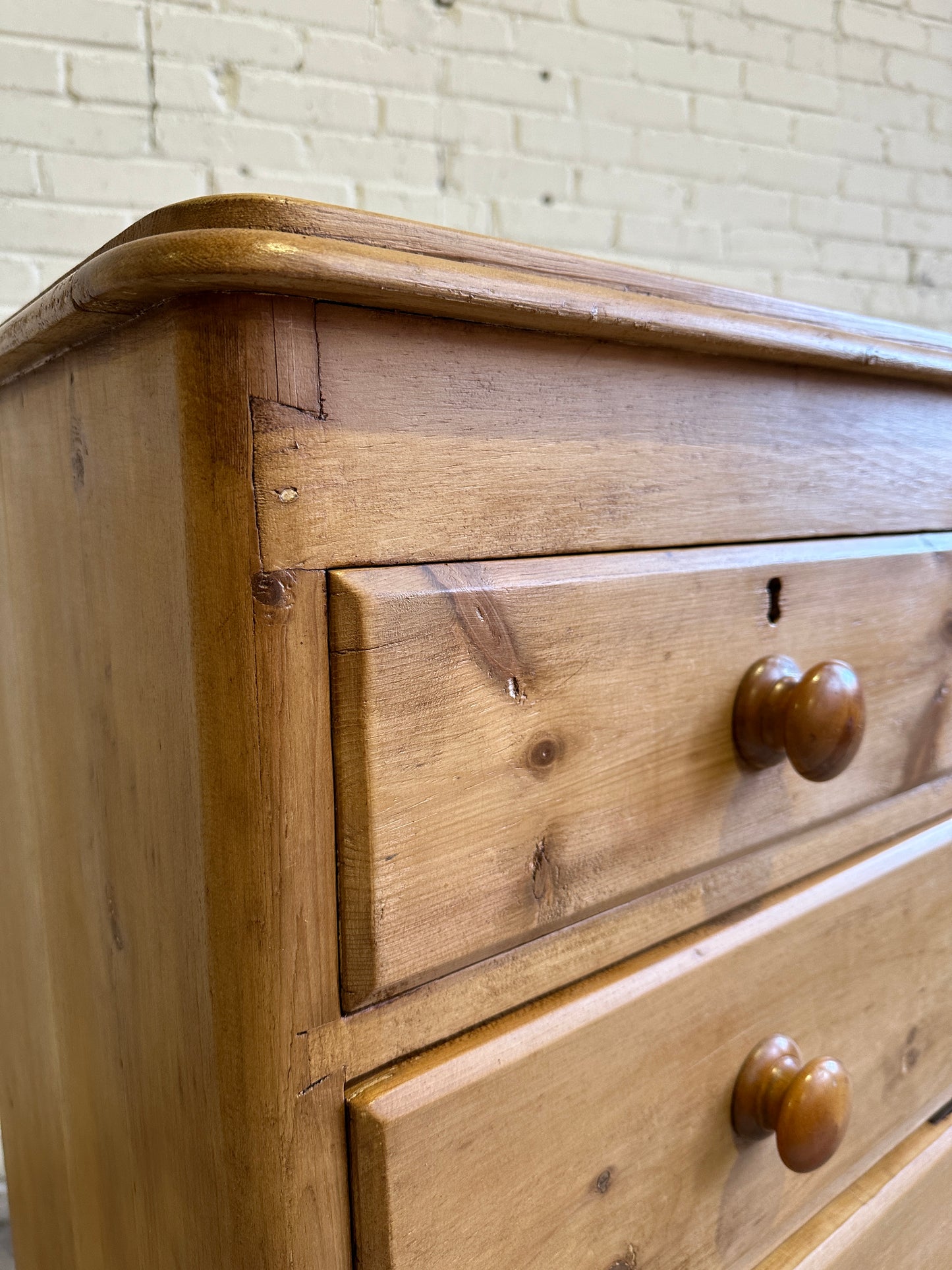 Antique Pine English Chest of Drawers with Fruitwood Knobs c. 1880