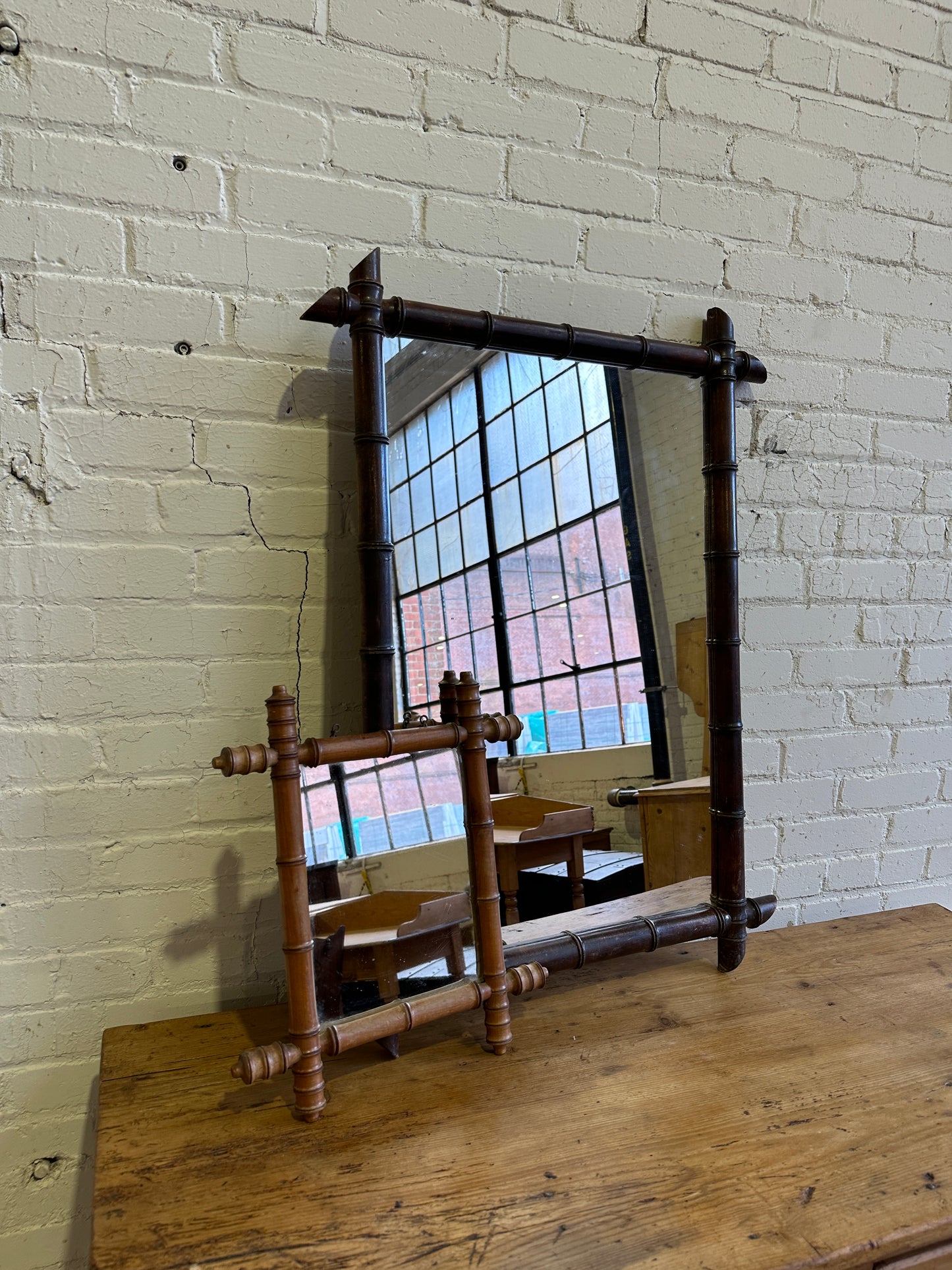Large Antique French Faux Bamboo Mirror, c. 1900