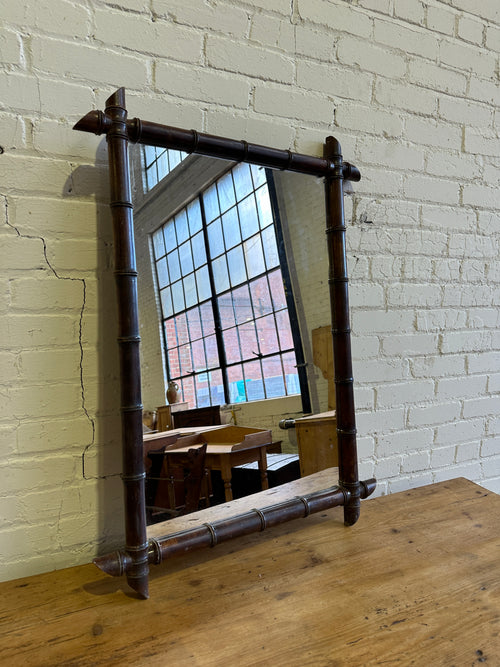 Large Antique French Faux Bamboo Mirror, c. 1900