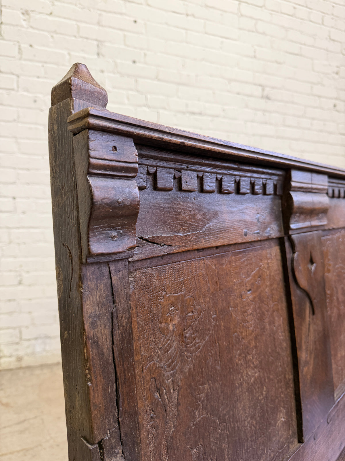 An 18th Century Antique Oak Carved Bench, c. 1760