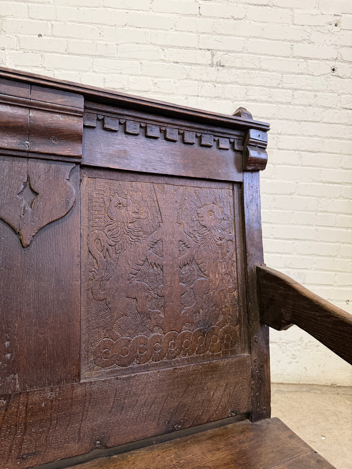 An 18th Century Antique Oak Carved Bench, c. 1760