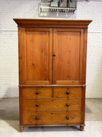 A Large English Antique Pine Linen Press with Mahogany Knobs, c. 1880
