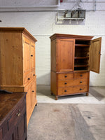 A Large English Antique Pine Linen Press with Mahogany Knobs, c. 1880