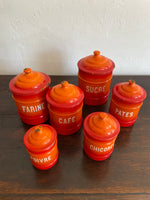 Antique French Enamel Kitchen Canisters c. 1920