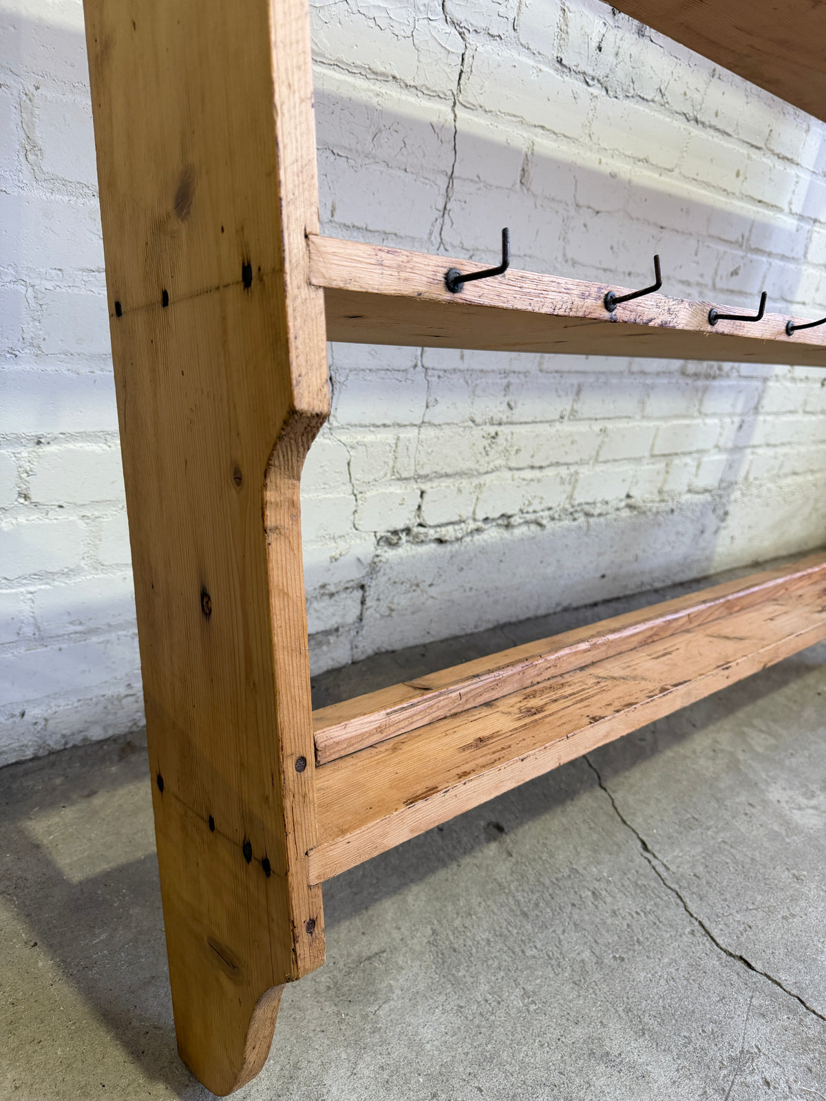 Antique Pine English Plate Rack with Mug Hooks c. 1910