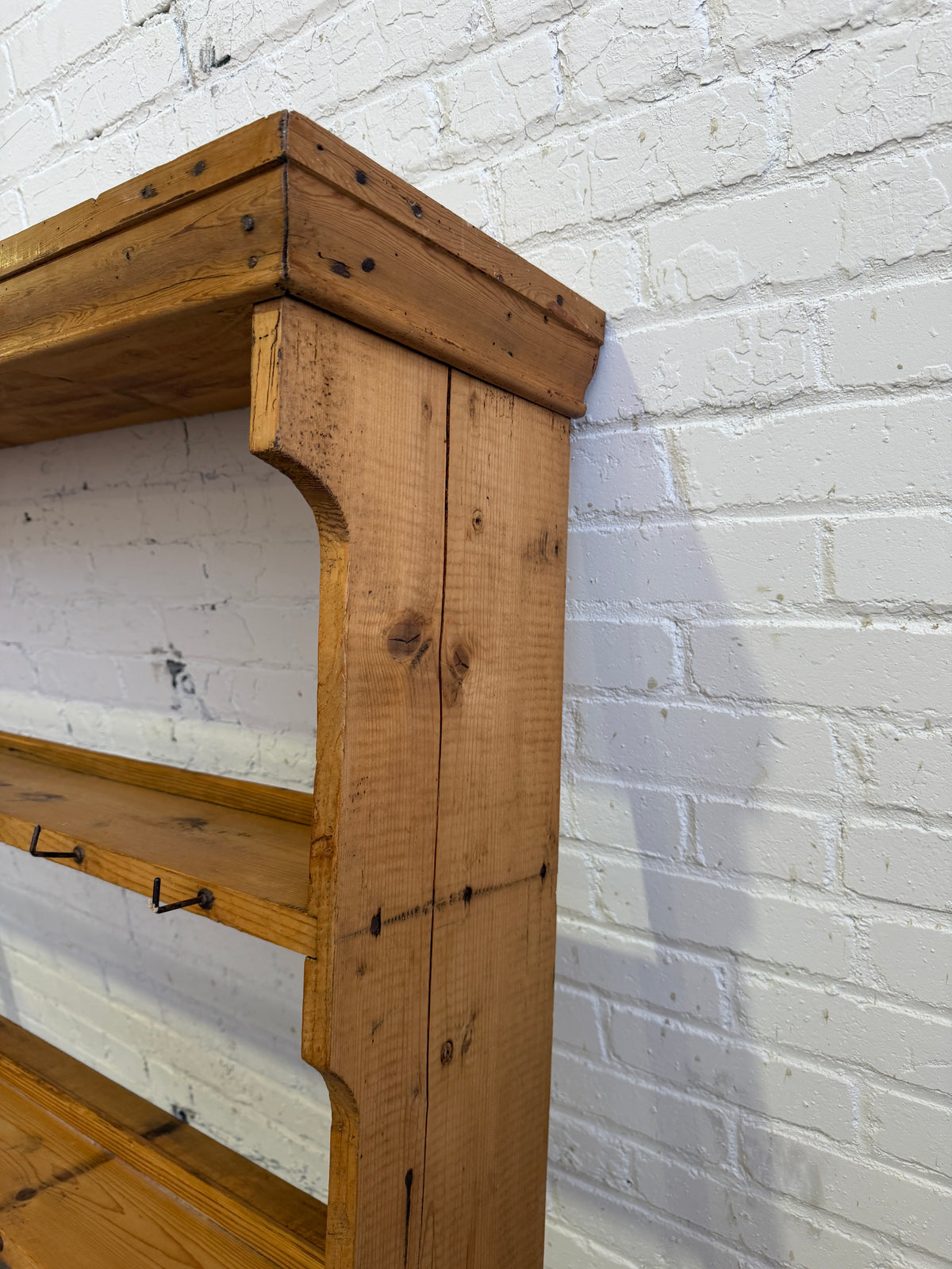 Antique Pine English Plate Rack with Mug Hooks c. 1910