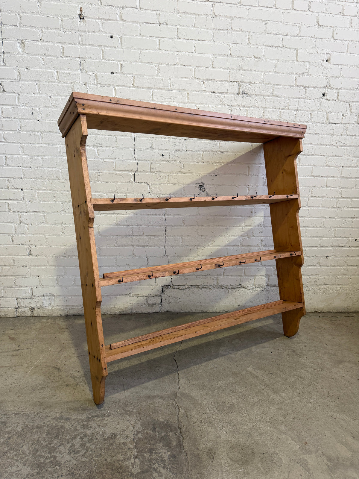 Antique Pine English Plate Rack with Mug Hooks c. 1910