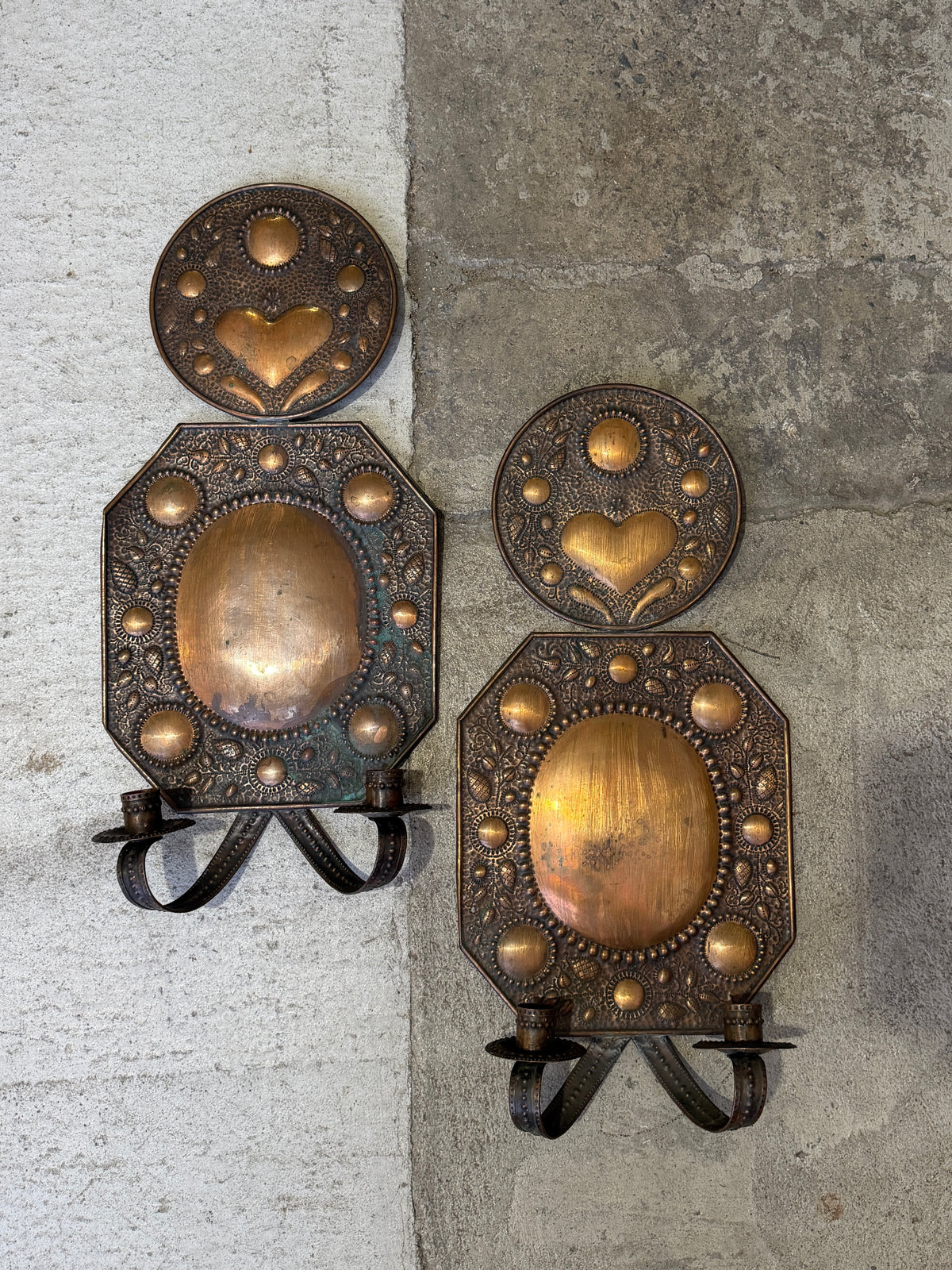 An Antique Pair of Swedish Copper Wall Sconces