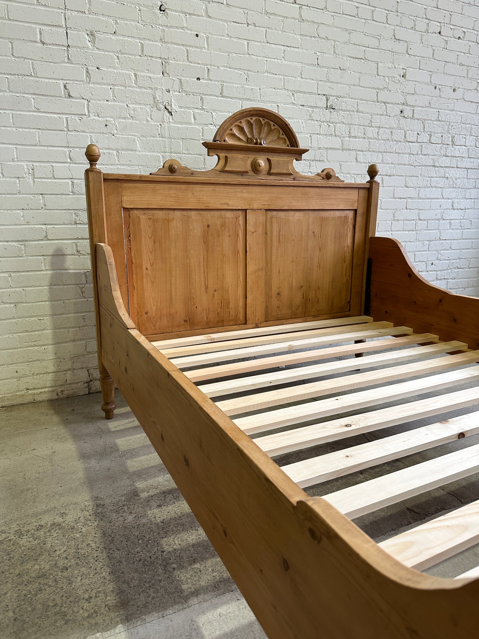 Extra Wide Full Antique Pine Sleigh Bed c. 1890