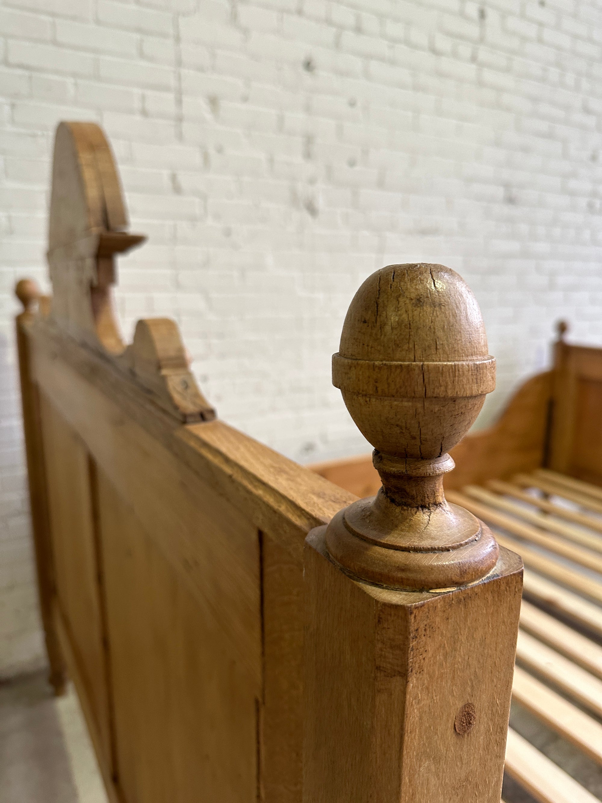 Extra Wide Full Antique Pine Sleigh Bed c. 1890