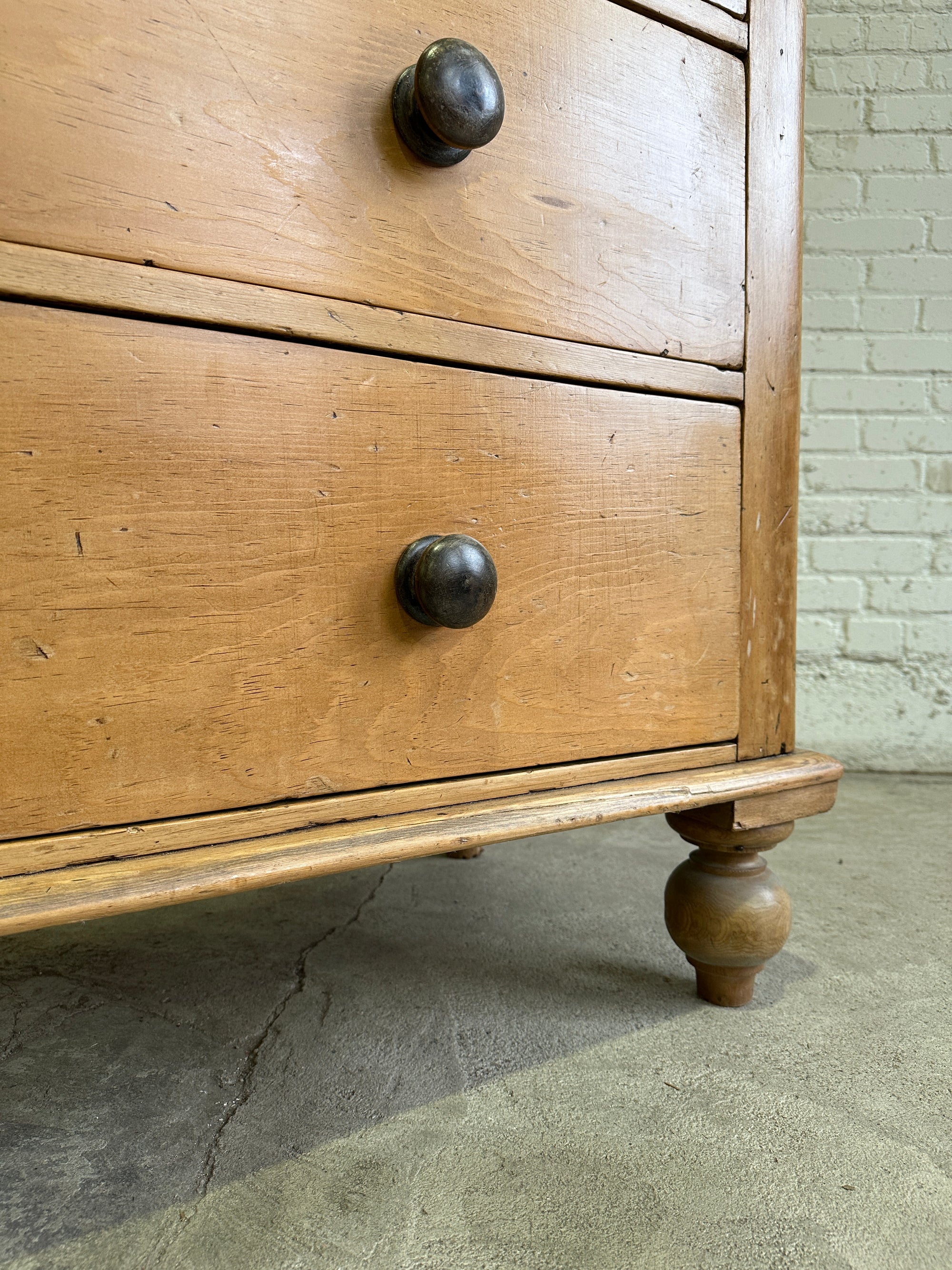 A Large Antique Pine Chest of Drawers with Mahogany Knobs c. 1860