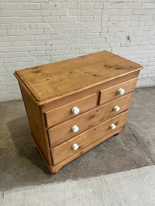 Antique Pine English Chest of Drawers with Ceramic Knobs c. 1900