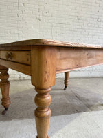 Antique Pine English Farmhouse Table on Castors, c. 1880