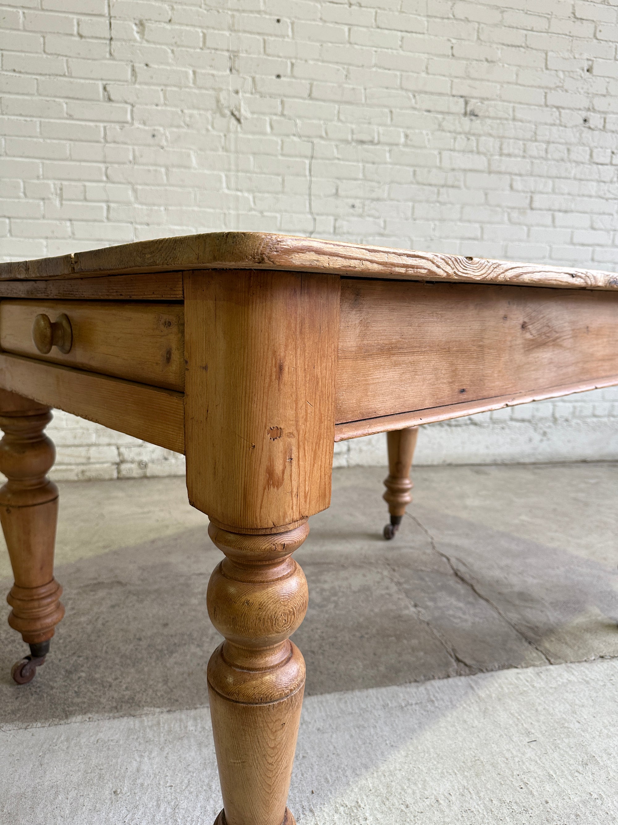 Antique Pine English Farmhouse Table on Castors, c. 1880