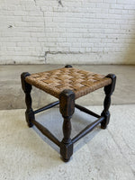 Antique English Woven Oak Stool c. 1910