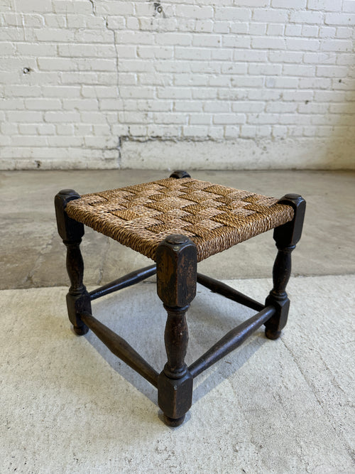 Antique English Woven Oak Stool c. 1910