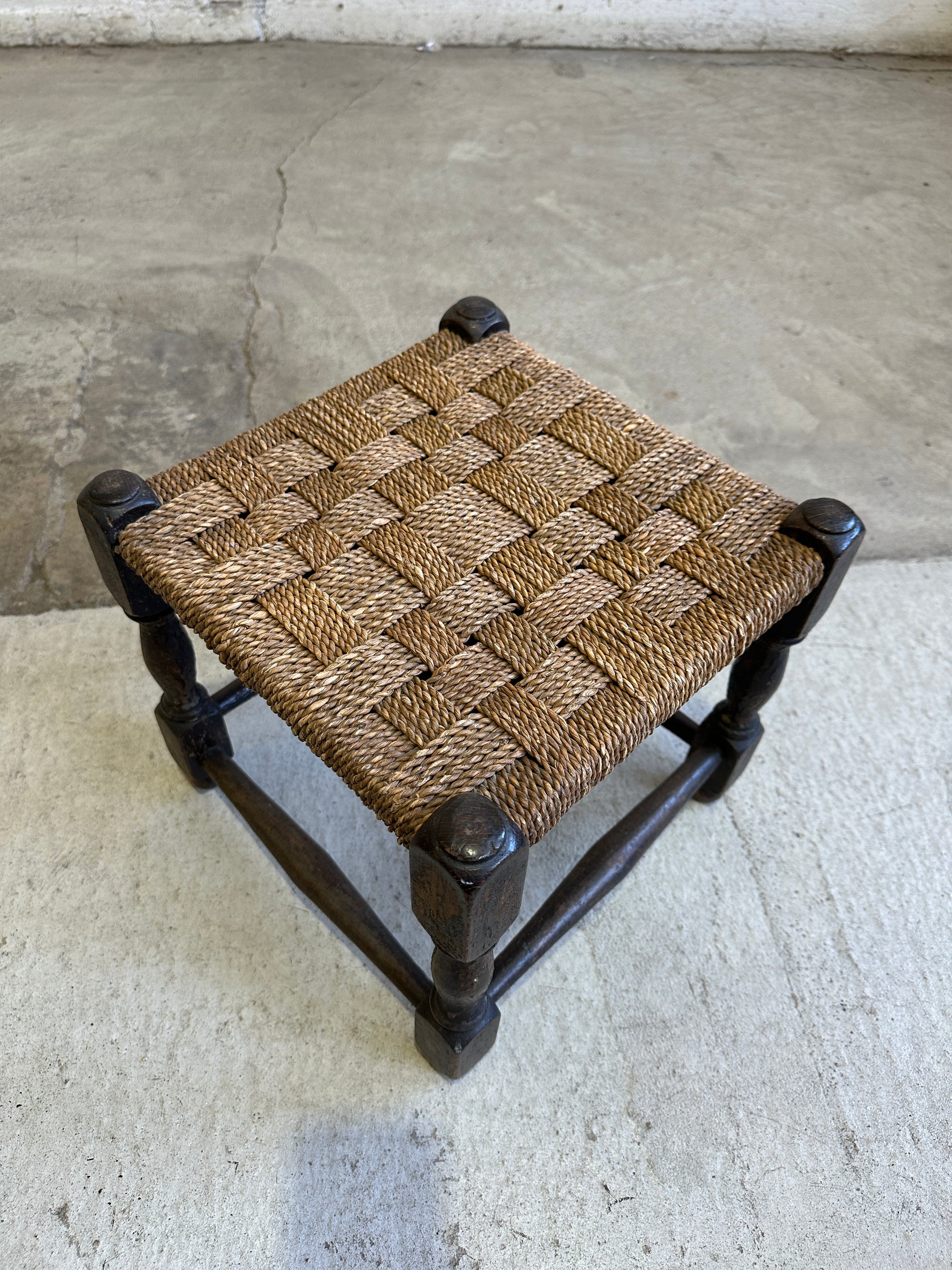 Antique English Woven Oak Stool c. 1910