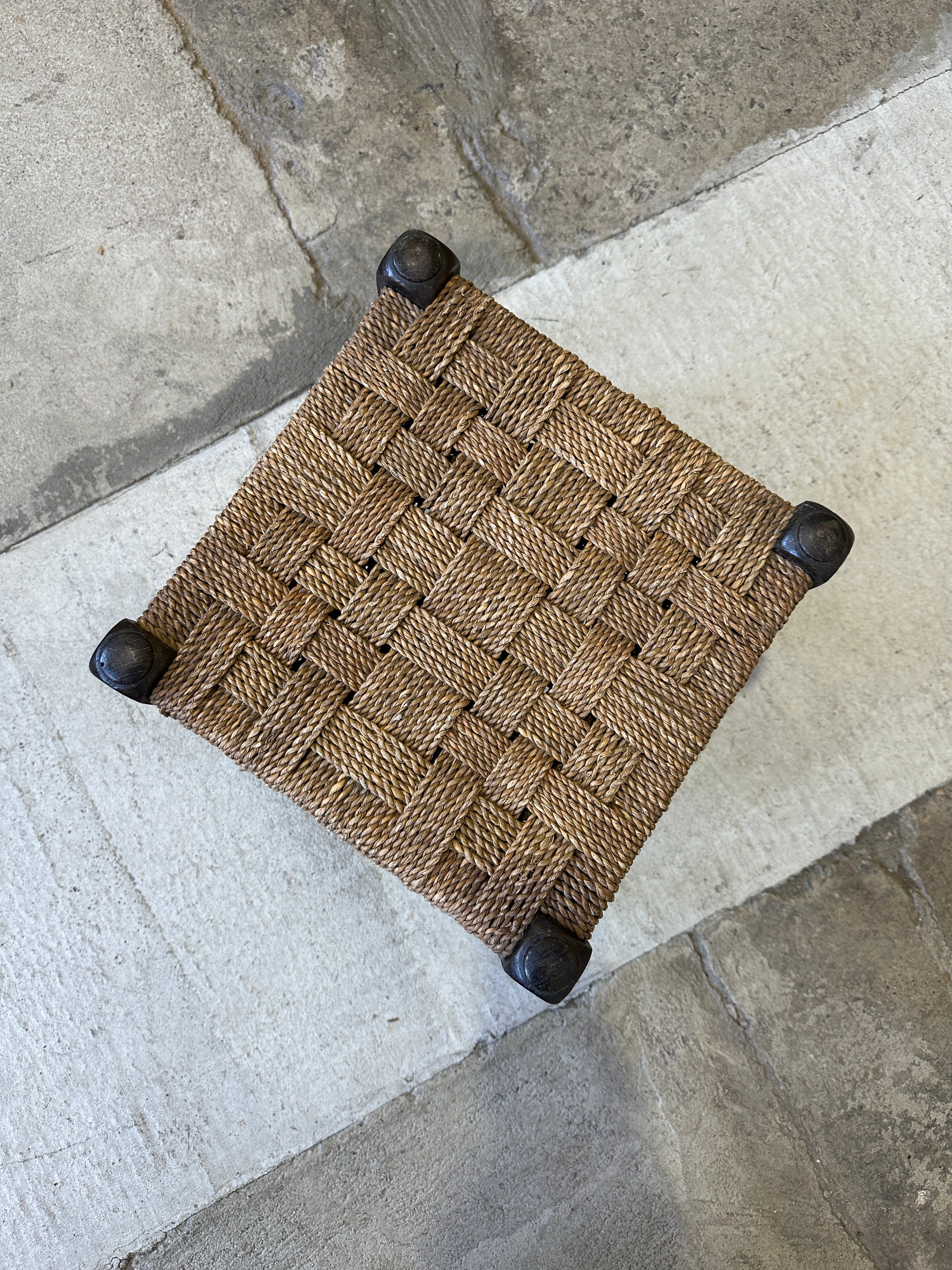 Antique English Woven Oak Stool c. 1910