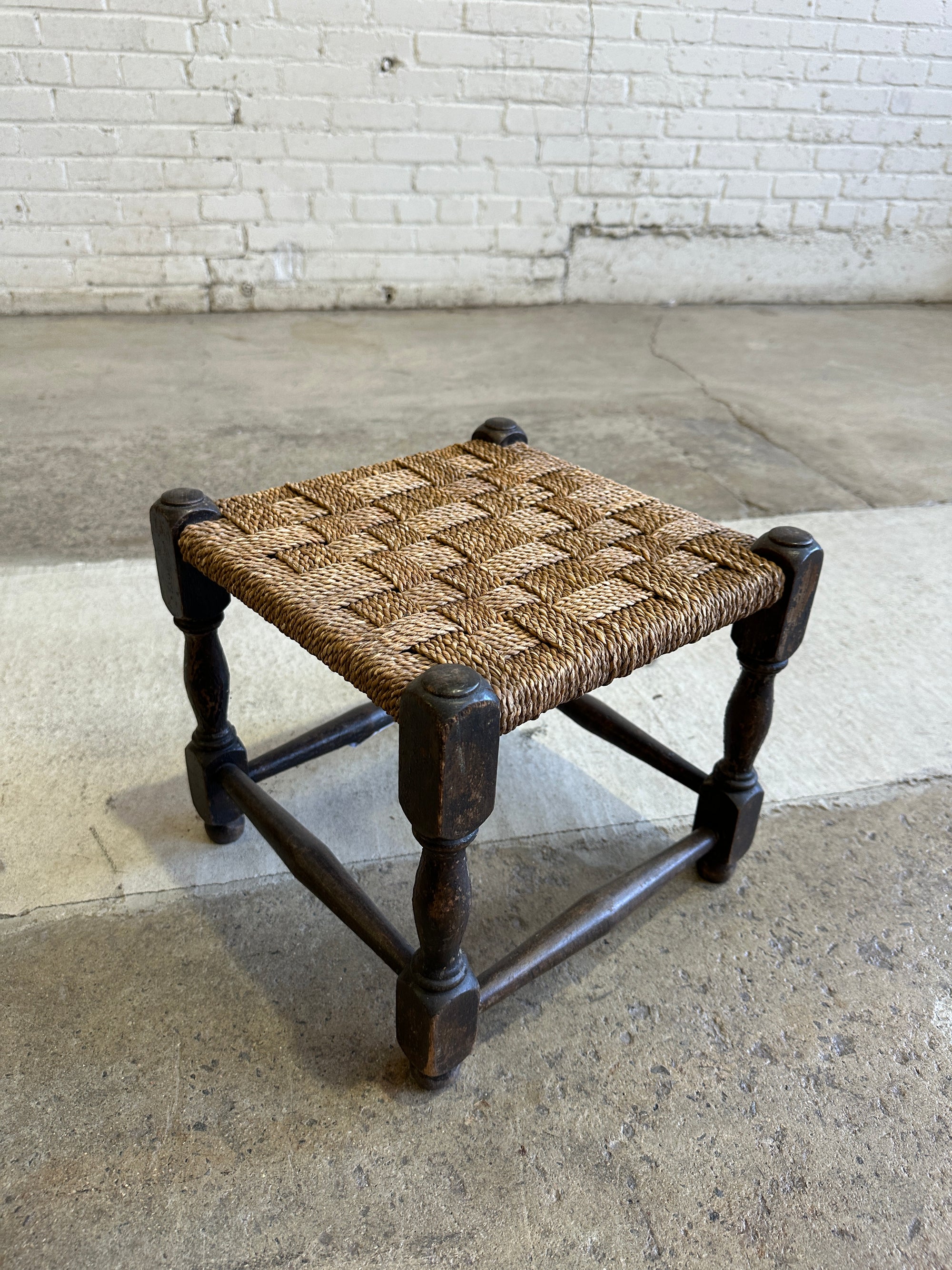 Antique English Woven Oak Stool c. 1910