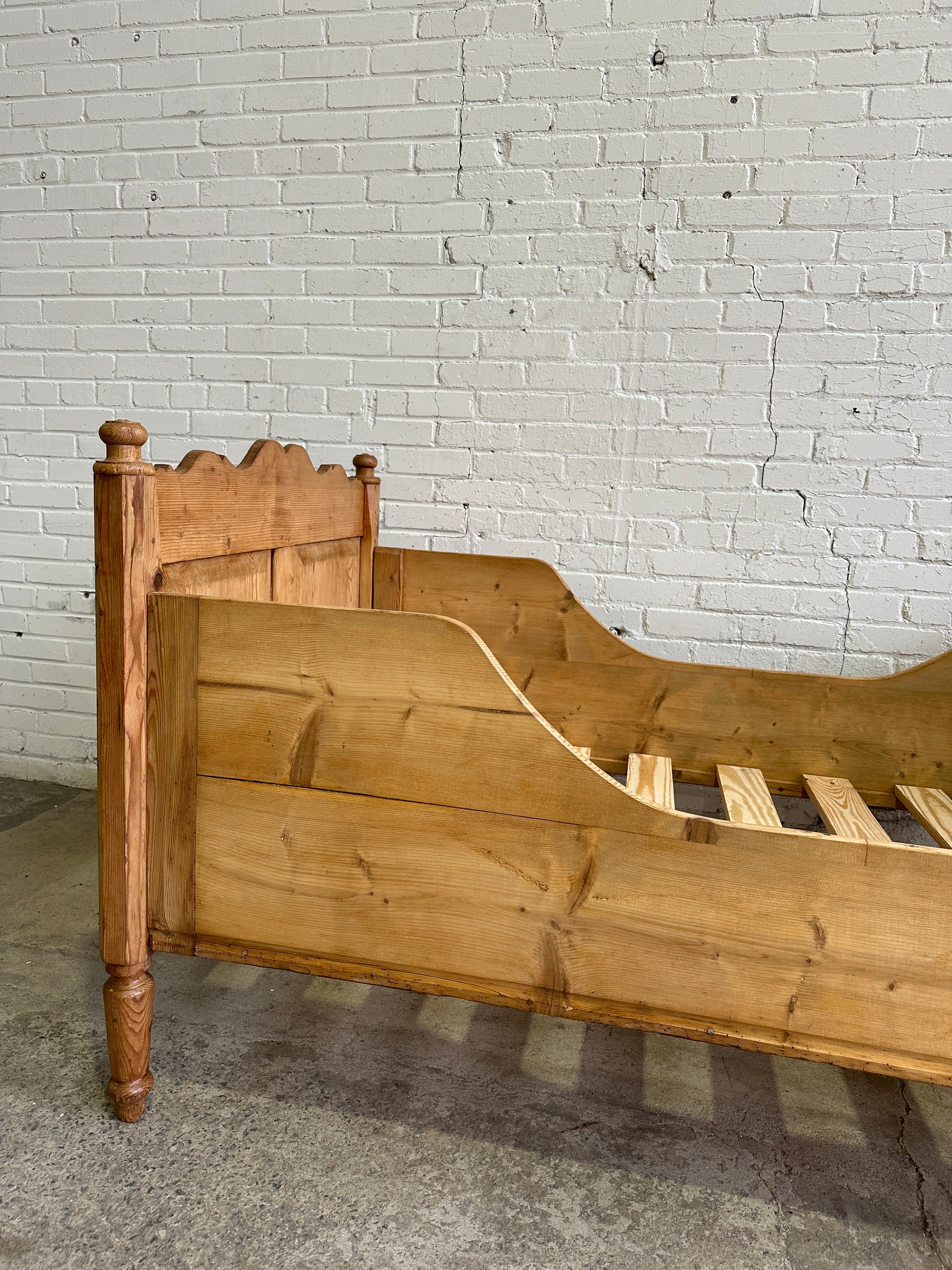 Antique Pine Sleigh Bed with Deep Side Rails c. 1890