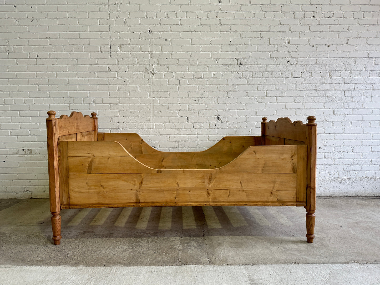 Antique Pine Sleigh Bed with Deep Side Rails c. 1890