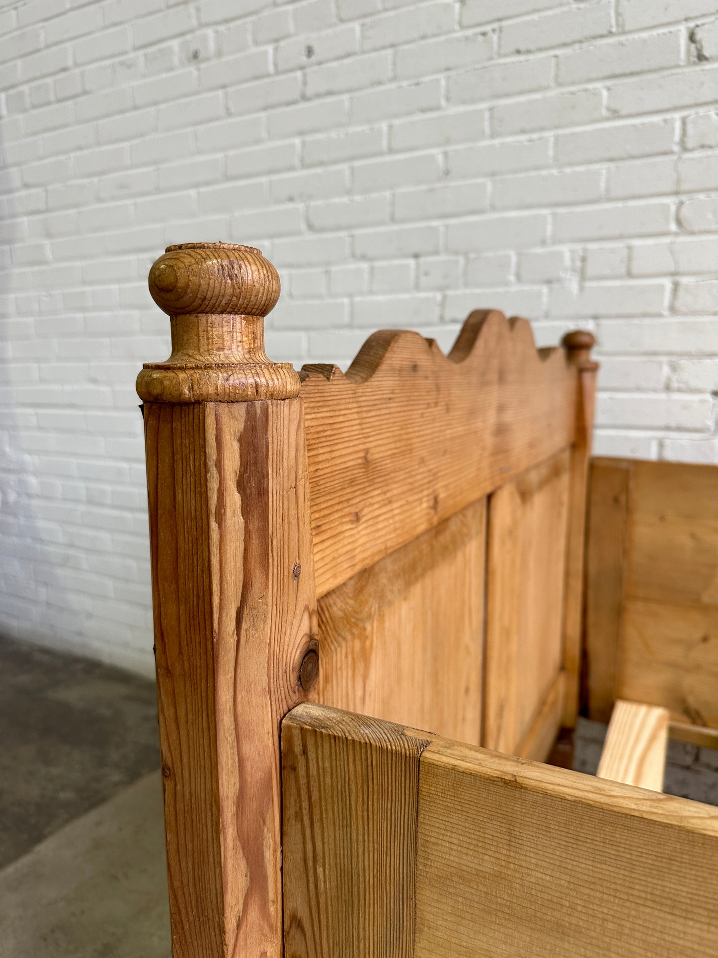 Antique Pine Sleigh Bed with Deep Side Rails c. 1890