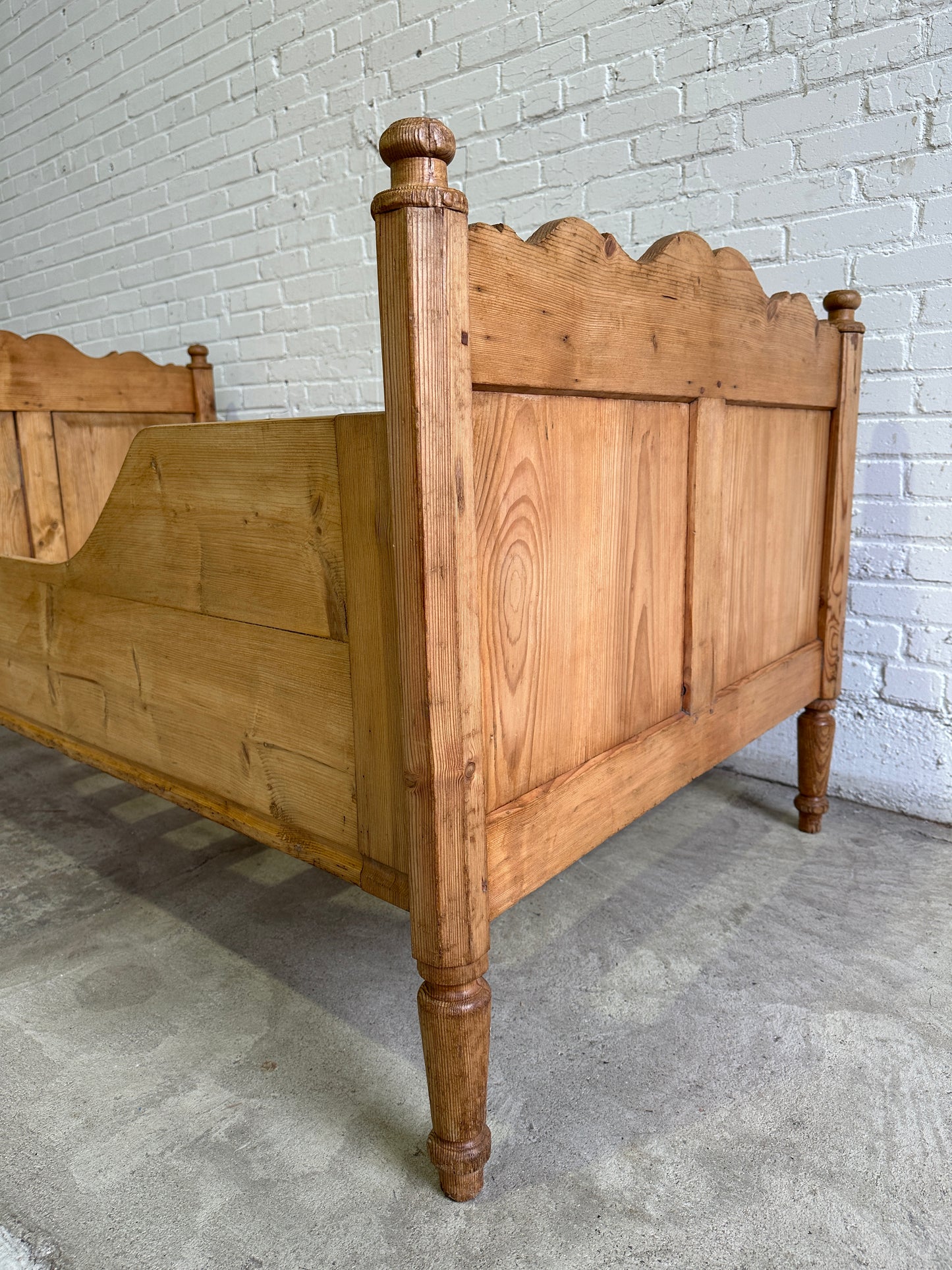 Antique Pine Sleigh Bed with Deep Side Rails c. 1890