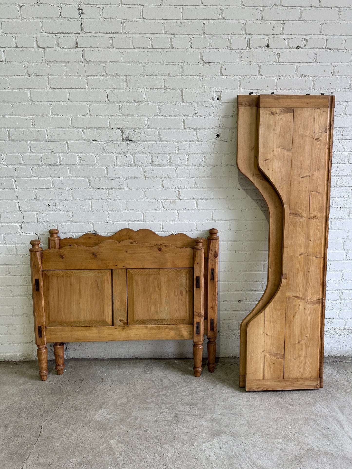 Antique Pine Sleigh Bed with Deep Side Rails c. 1890