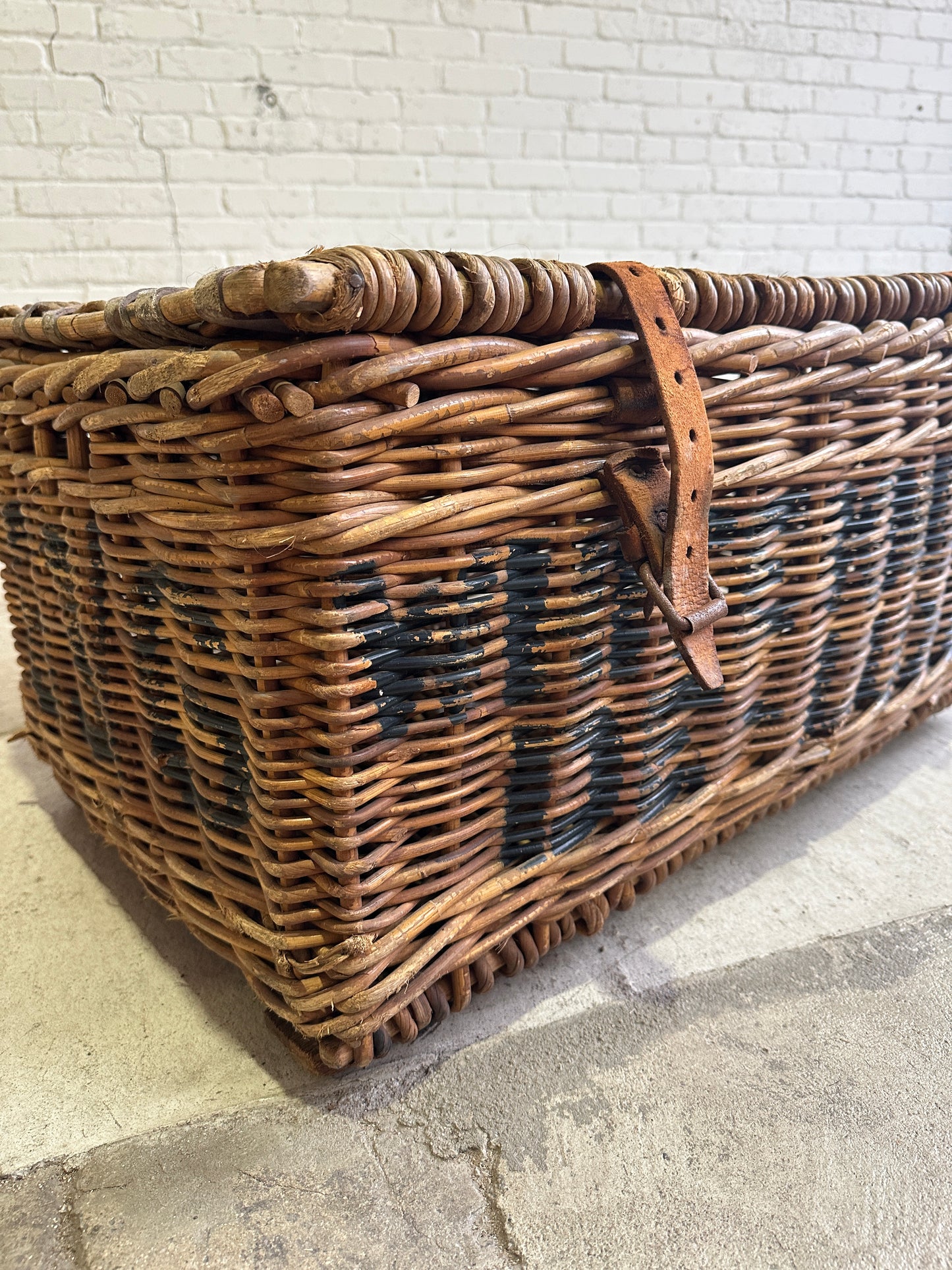 Antique English Mill Basket with Leather Straps, c. 1910