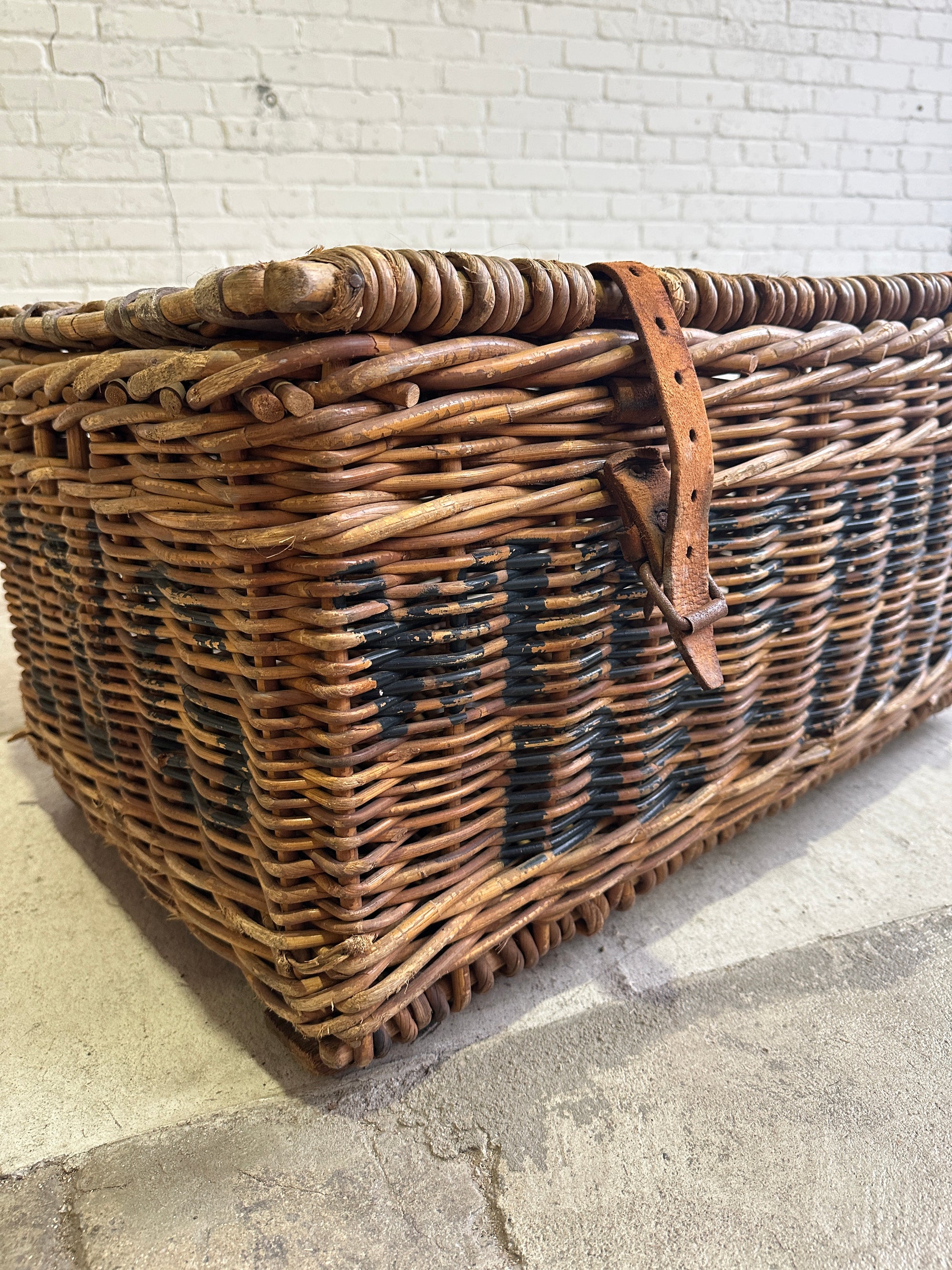 Antique English Mill Basket with Leather Straps, c. 1910