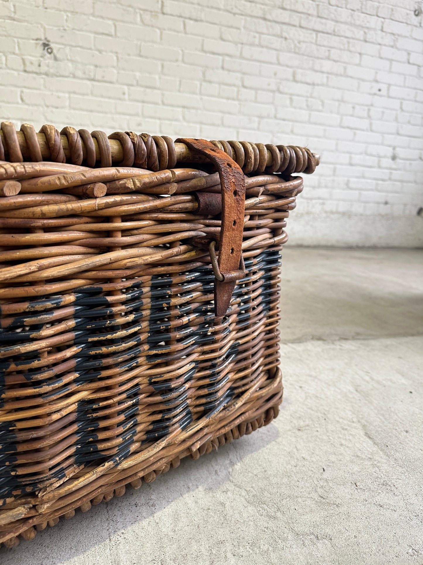 Antique English Mill Basket with Leather Straps, c. 1910