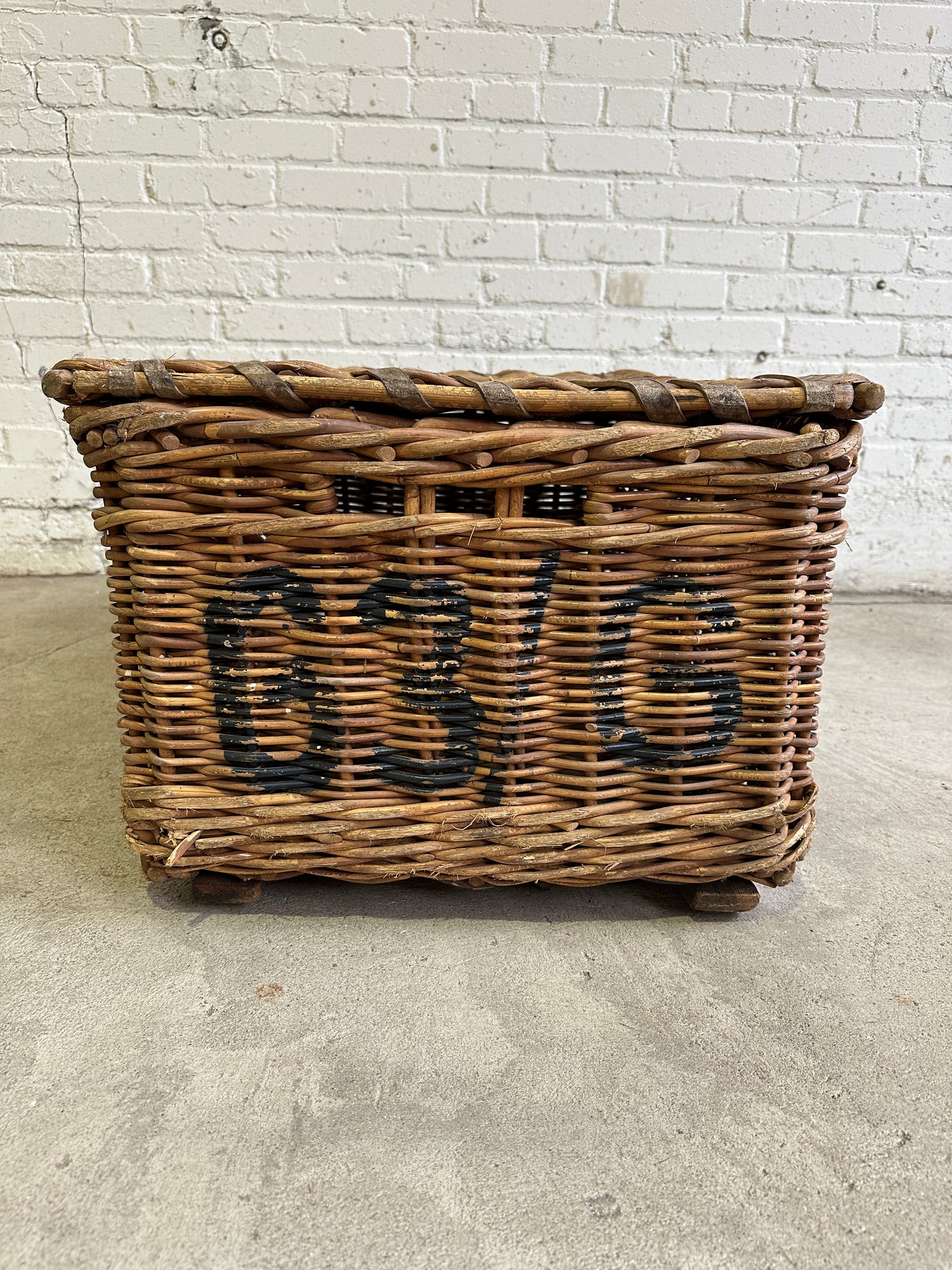 Antique English Mill Basket with Leather Straps, c. 1910