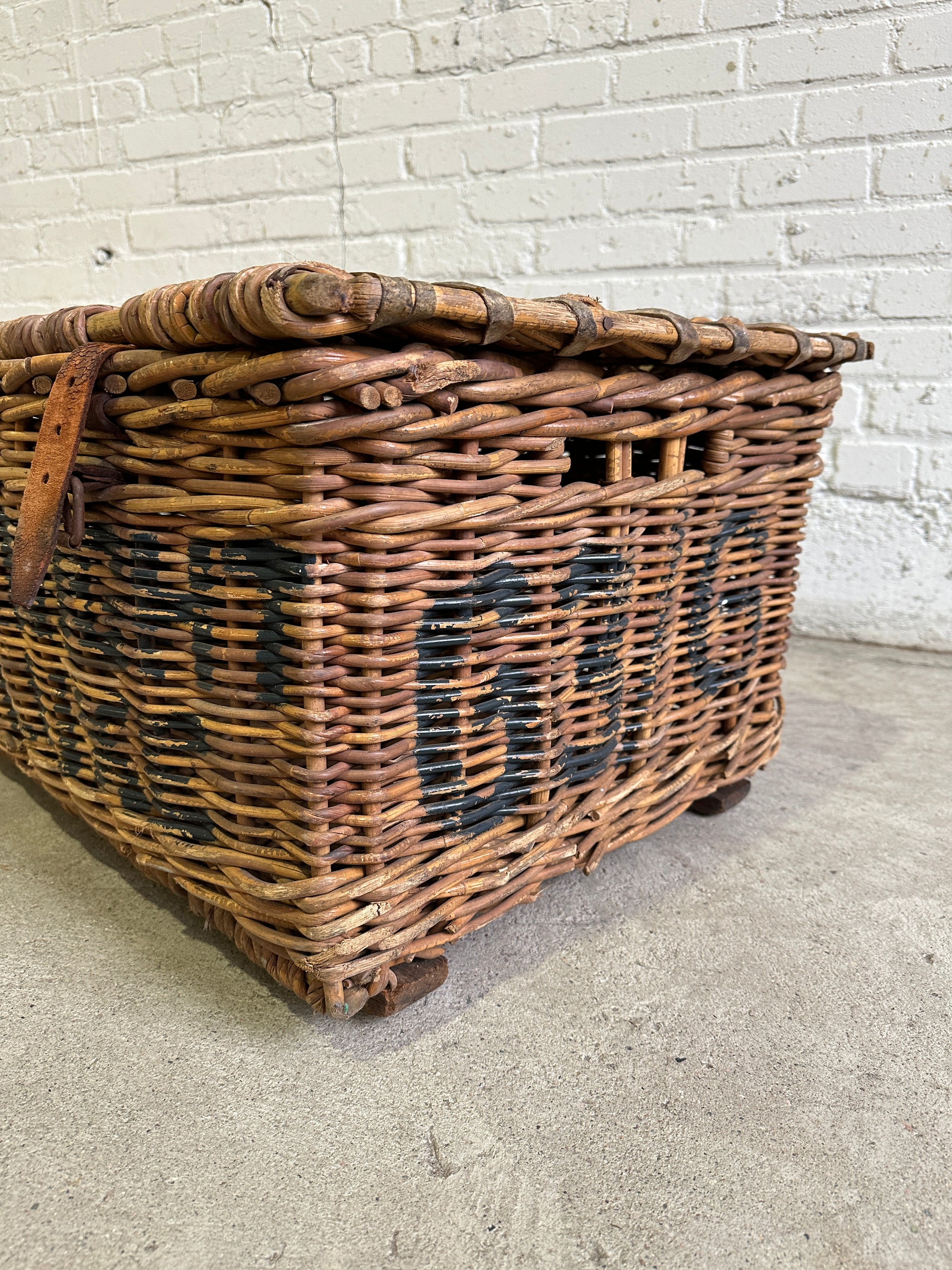 Antique English Mill Basket with Leather Straps, c. 1910