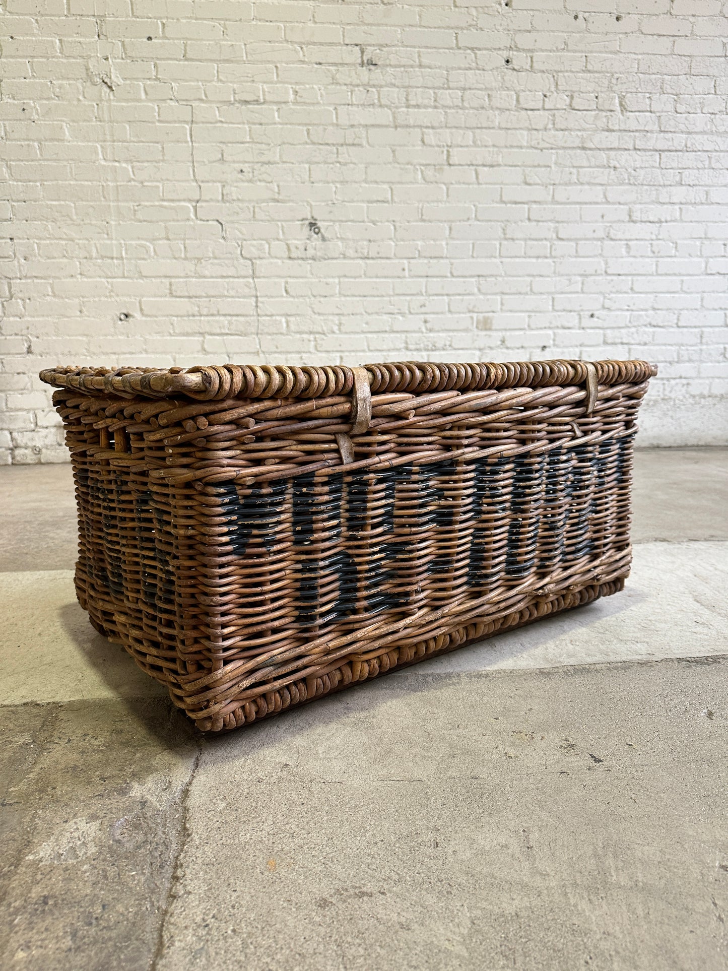 Antique English Mill Basket with Leather Straps, c. 1910