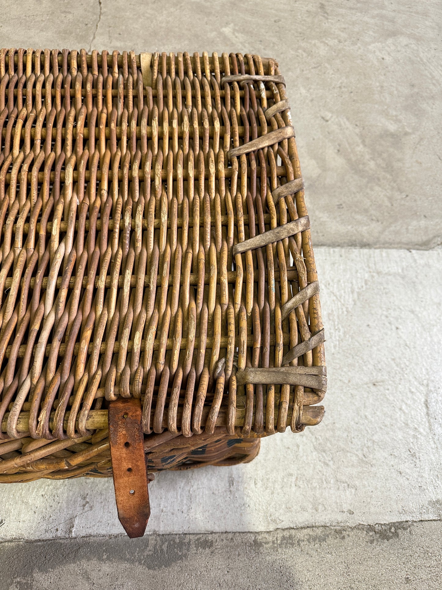 Antique English Mill Basket with Leather Straps, c. 1910
