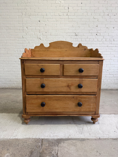 Antique Pine English Chest of Drawers with Flared Upstand c. 1870
