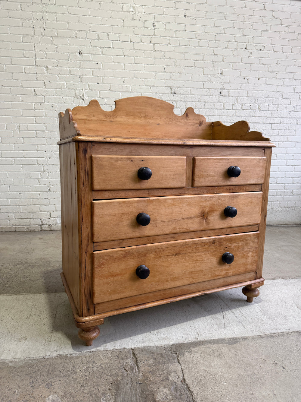Antique Pine English Chest of Drawers with Flared Upstand c. 1870