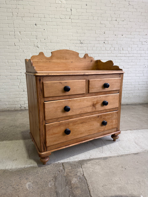 Antique Pine English Chest of Drawers with Flared Upstand c. 1870