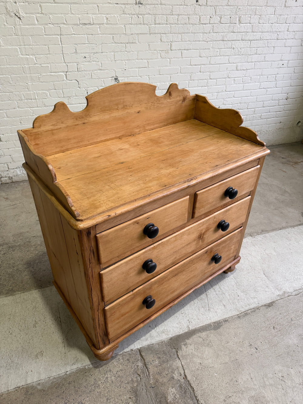 Antique Pine English Chest of Drawers with Flared Upstand c. 1870