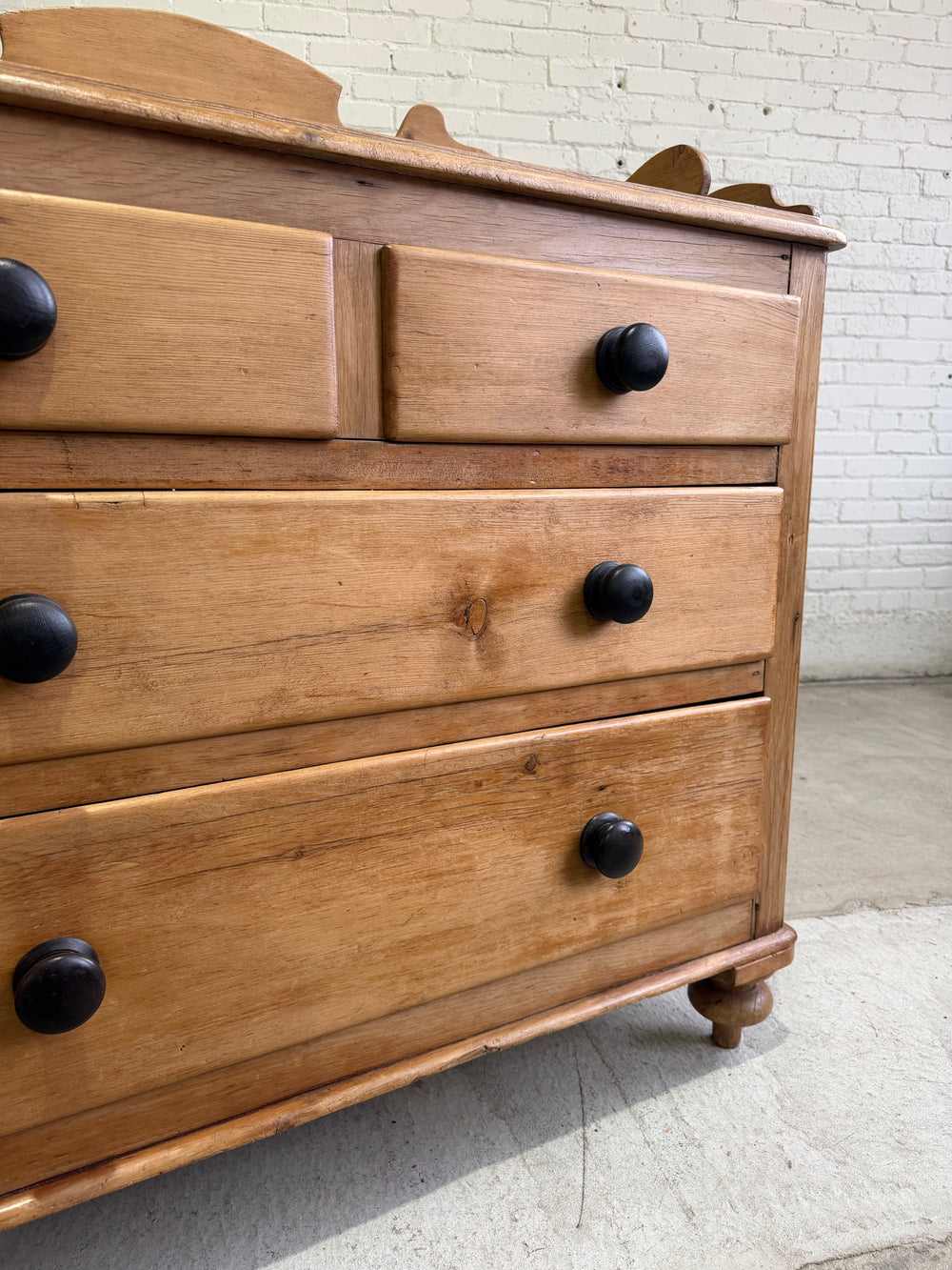 Antique Pine English Chest of Drawers with Flared Upstand c. 1870