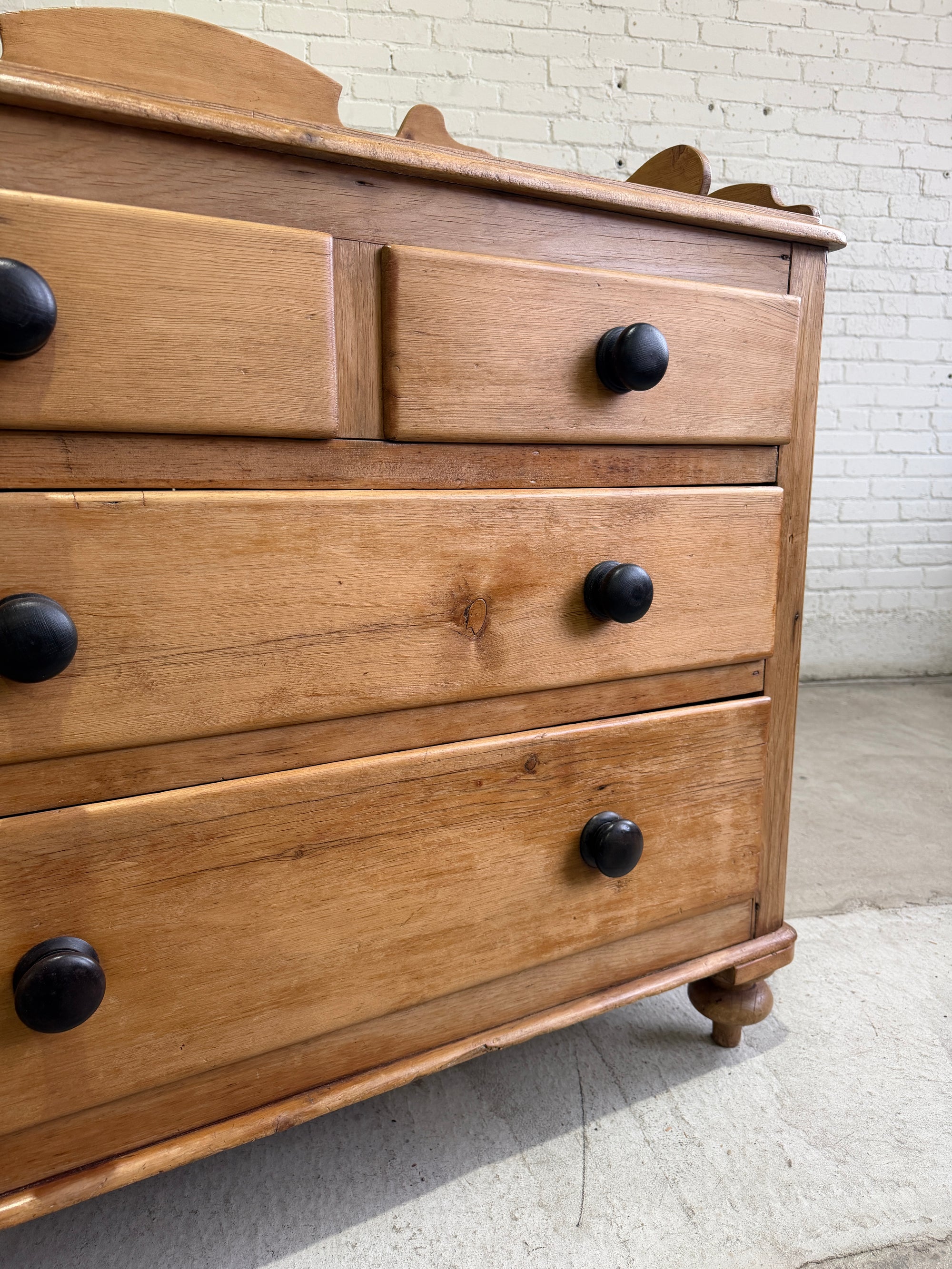 Antique Pine English Chest of Drawers with Flared Upstand c. 1870